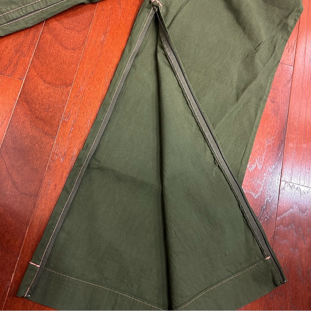 Anthropologie Maeve Colette Green Cropped Wide Leg Pants Contrast Stitch Size 30 - Picture 6 of 12